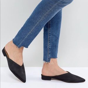 Black Pointed Slip On Mules